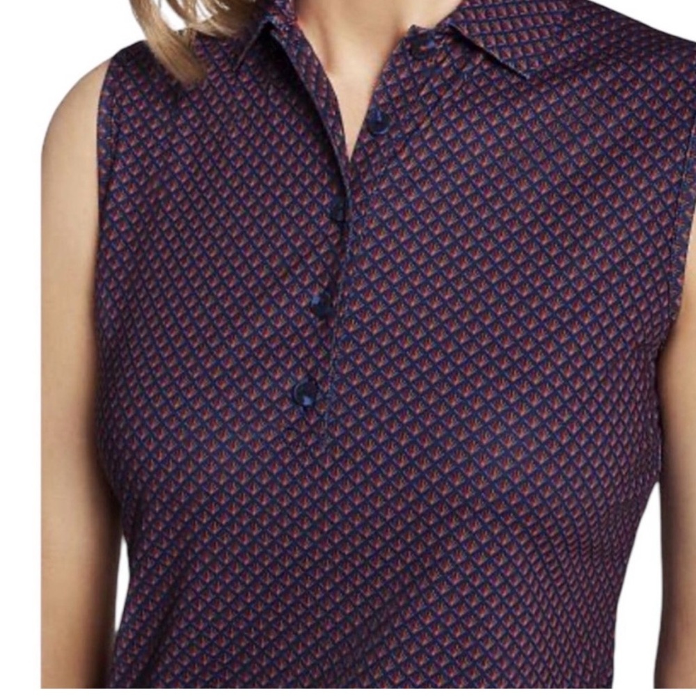 Peter Millar Blue Deco Star Golf Polo Shirt Harbour Town UPF 50+ Size Large
